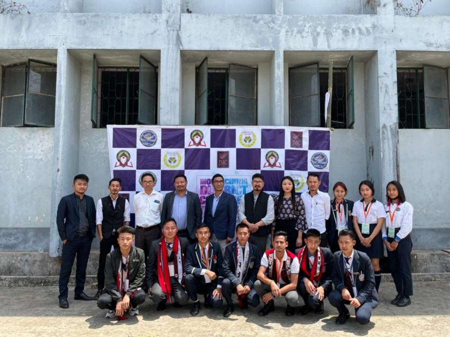 Organizing committee of the Mokokchung District Combined Colleges event with participants of the first session at town hall, Mokokchung on April 16. (Morung Photo)